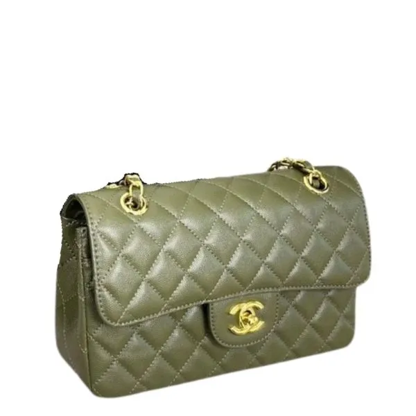 Chanel Medium Classic Flap Bag Silver Hardware Green 25cm
