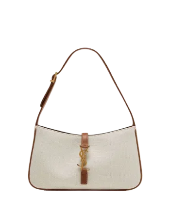 Saint Laurent  Le 5 À 7 Linen Canvas Hobo Bag White And Brown 25cm