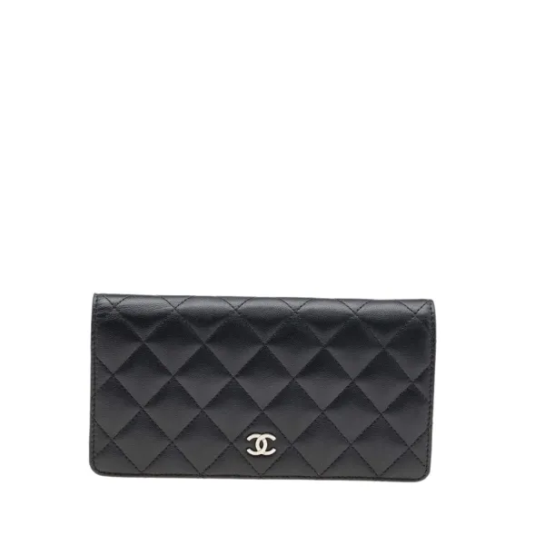 Chanel Black Quilted Lambskin Classic Long Flap With Silver Hardware Wallet 19.5cm