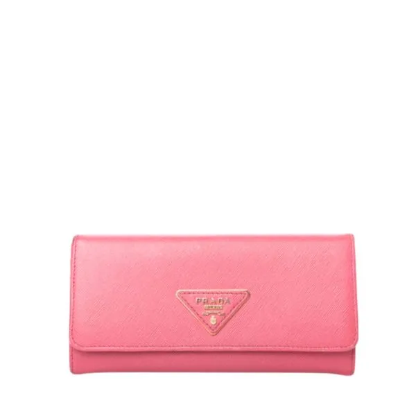 Prada Saffiano Lux Leather Flap Continental Light Pink Wallet 19cm
