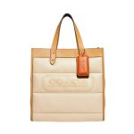 COACH FIELD TOTE 22 WITH QUILTING AND COACH BADGE WHITE AND BEIGE