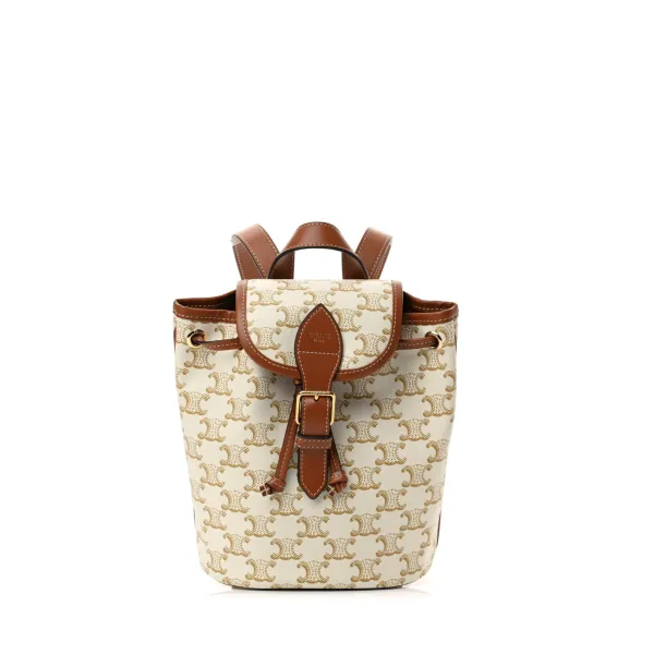 Celine Mini Backpack Folco in Triomphe Canvas And Calfskin White