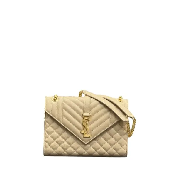 Saint Laurent Envelope Small Bag in Mix Matelasse Grain De Poudre Embossed Beige 21cm