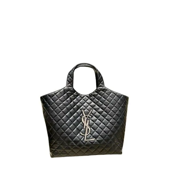 Saint Laurent Icare Shopping Bag in Quilted Lambskin Black Silver 40cm