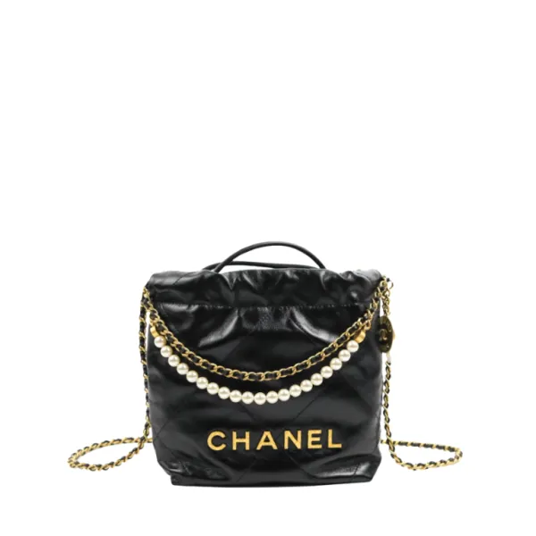 Chanel 22 Mini Black Handbag Crystal Pearl Strap High Quality