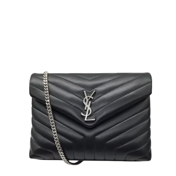 Saint Laurent Loulou Small Chain Bag in Matelasse Y Leather Black Silver 23cm