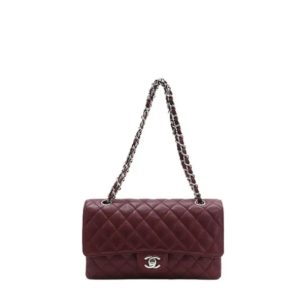 Chanel Medium Classic Flap Bag Silver Hardware Brown 26cm A01113