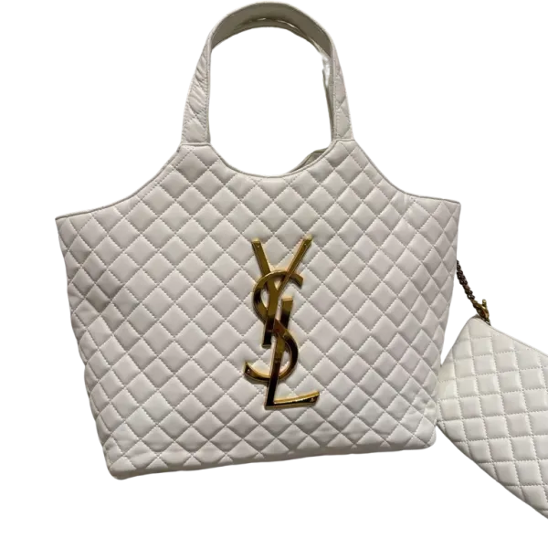 Saint Laurent 40cm White Icare Shopping Bag in Quilted Lambskin