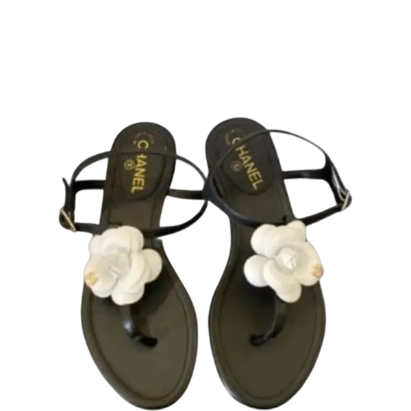 Sandal Chanel Jelly White Rubber Camellia CC Logo Sandals Black