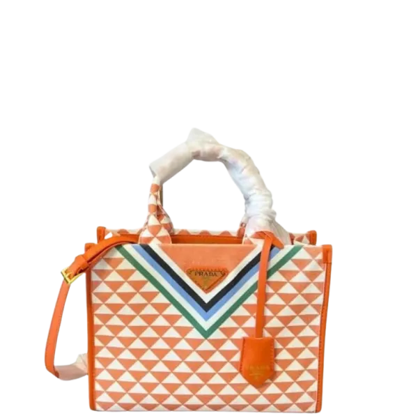 Prada Orange Embroidered Fabric Tote Bag