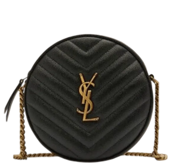 Saint Laurent Vinyle Round Camera Bag in Chevron Quilted Grain De Poudre Embossed Leather 18cm