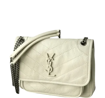 Saint Laurent Niki Vintage Leather Chain Wallet Cream 19cm