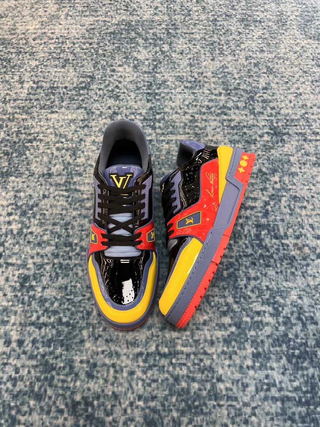 LOUIS VUITTON TRAINER SNEAKER PATENT CANVAS NAVY BLUE VIRGIL ABLOH