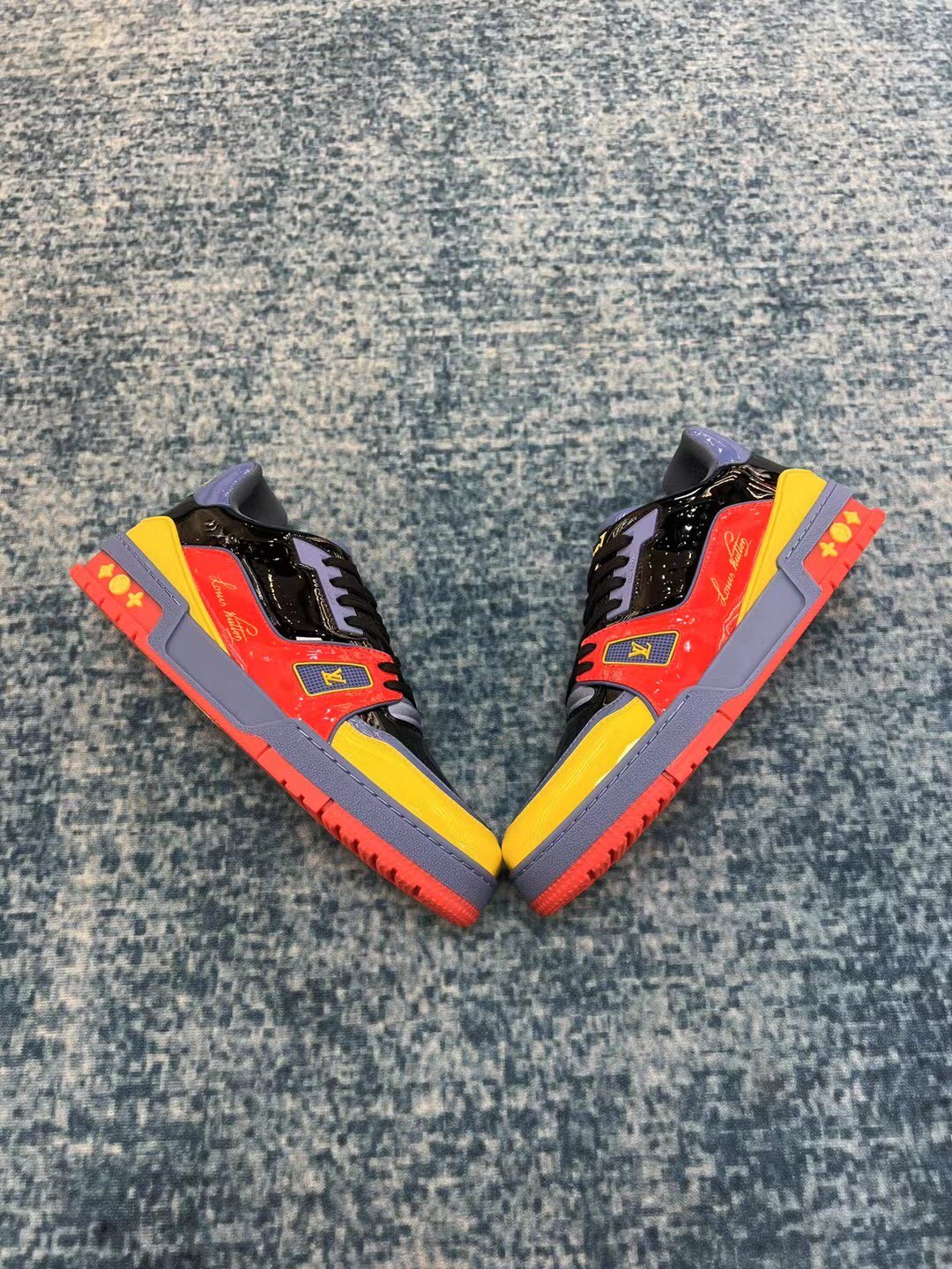 LOUIS VUITTON TRAINER SNEAKER PATENT CANVAS NAVY BLUE VIRGIL ABLOH