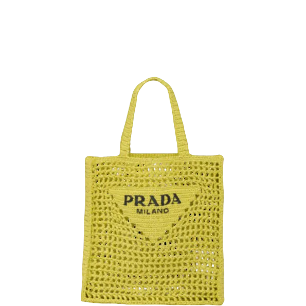 Prada Yellow Raffia Tote Bag Citron 14.9in/38cm