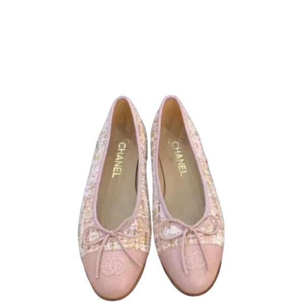 Chanel Light Pink Ballerina Flats Tweed And Grosgrain