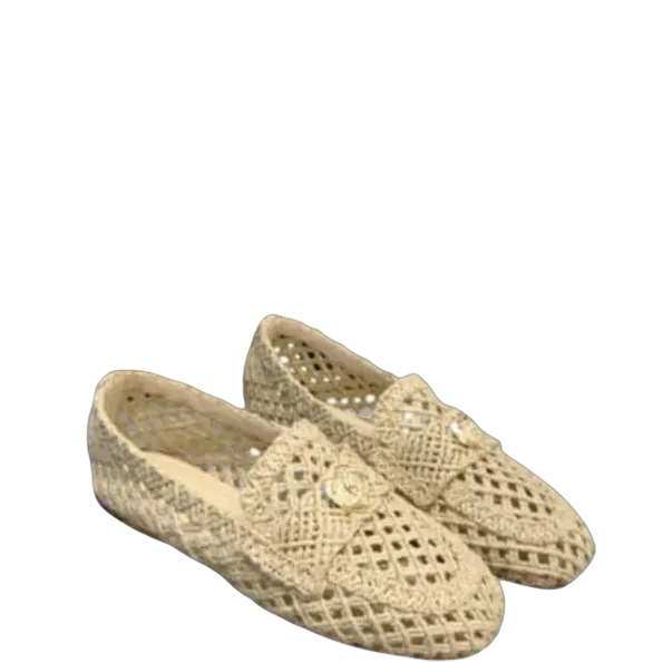 Chanel Beige Jute Braided Cord Loafers