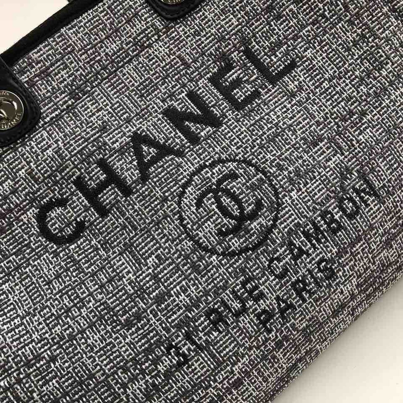 CHANEL BLACK DEAUVILLE TOTE RAFFIA CANVAS BAG