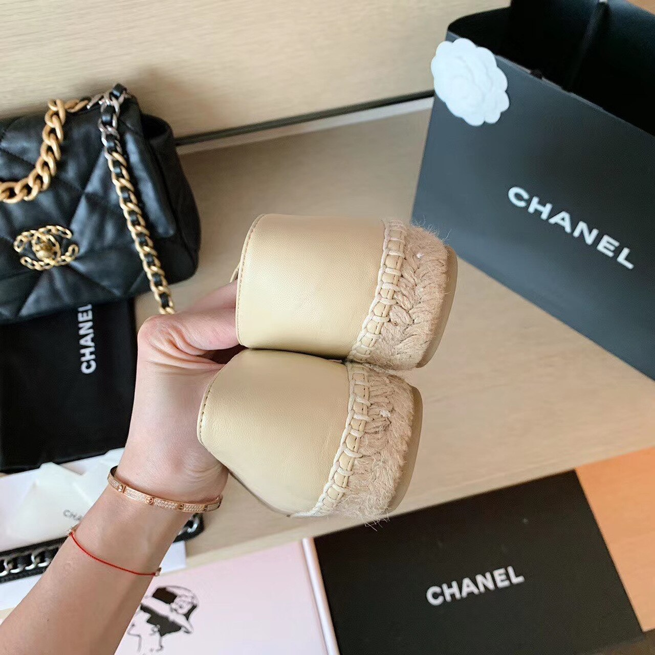 CHANEL BEIGEBLACK ESPADRILLES