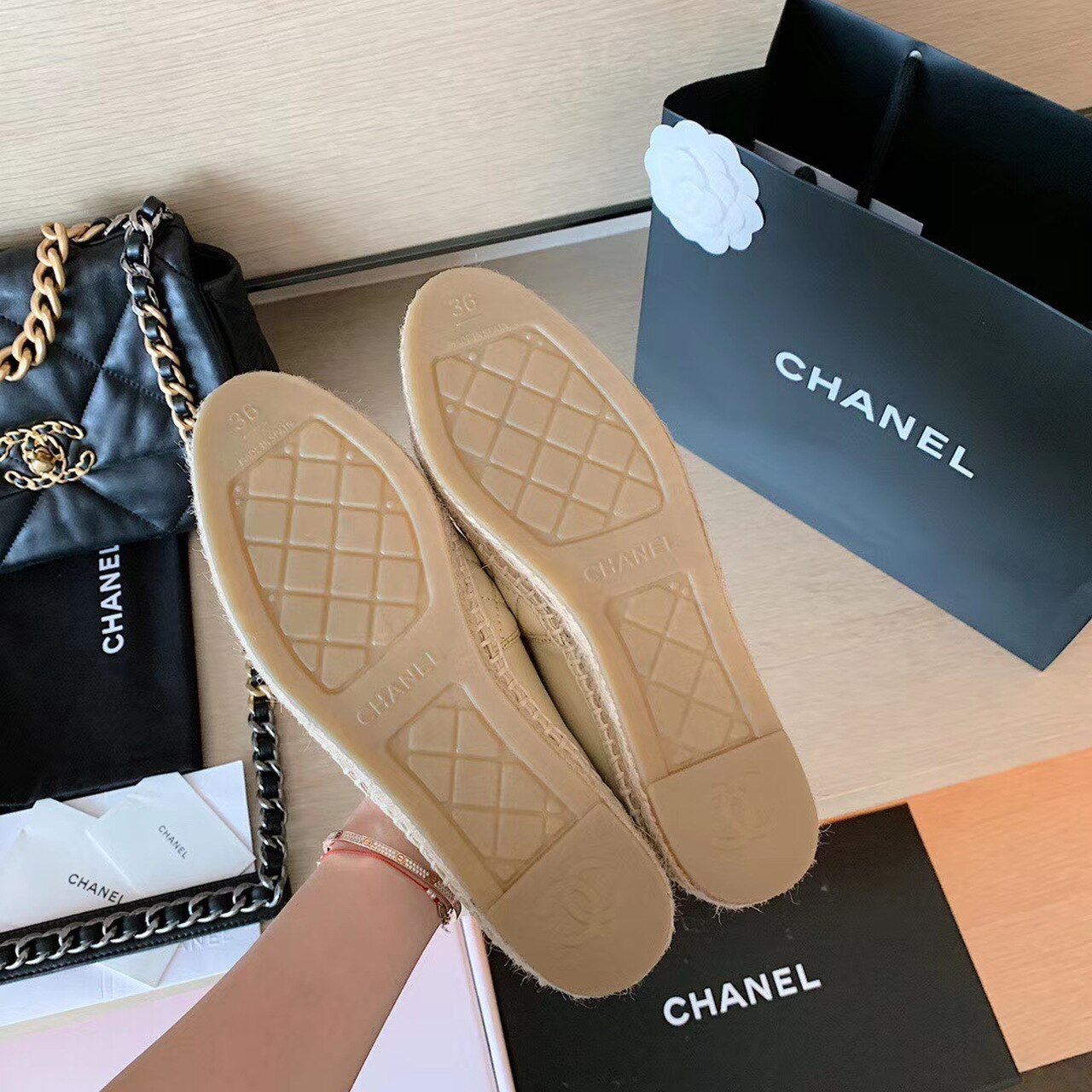 CHANEL BEIGEBLACK ESPADRILLES