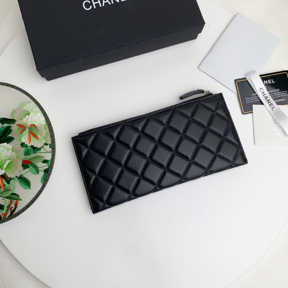 CHANEL CLASSIC ZIP POUCH LAMBSKIN WALLET BLACK 22CM