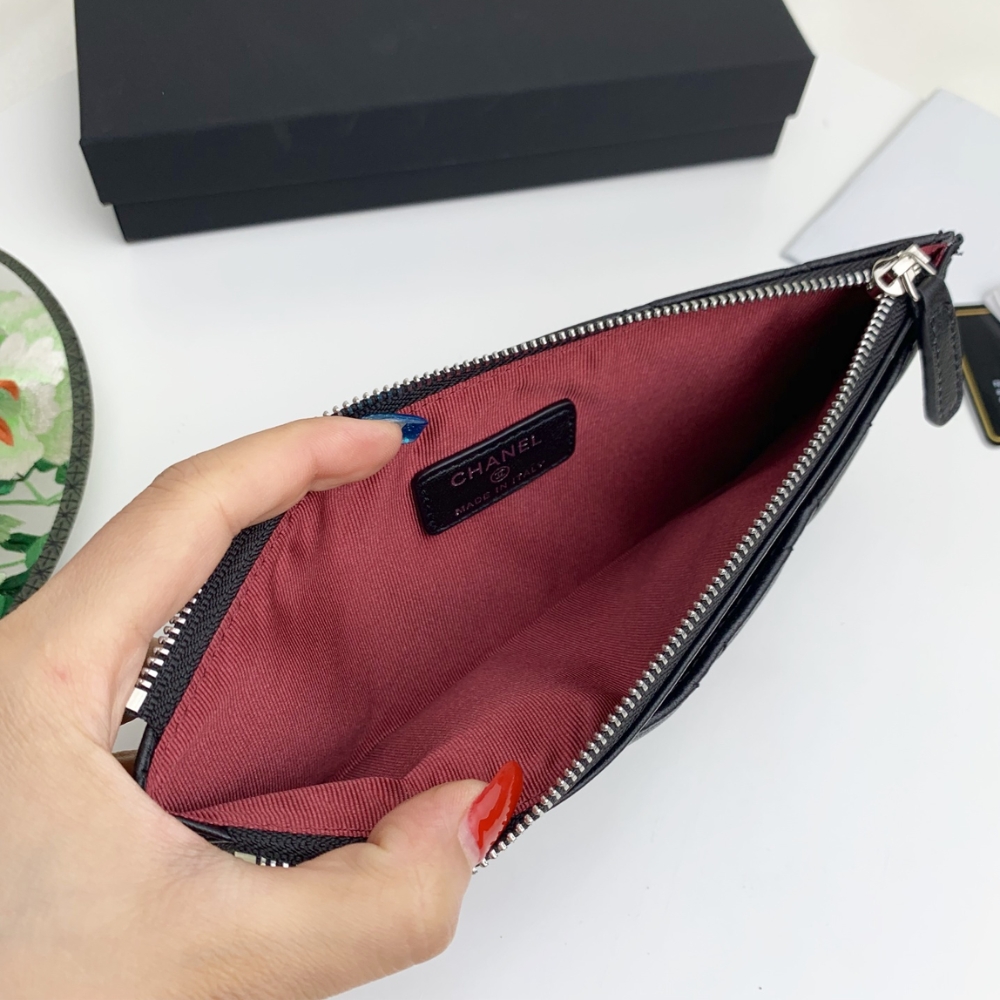 CHANEL CLASSIC ZIP POUCH LAMBSKIN WALLET BLACK 22CM