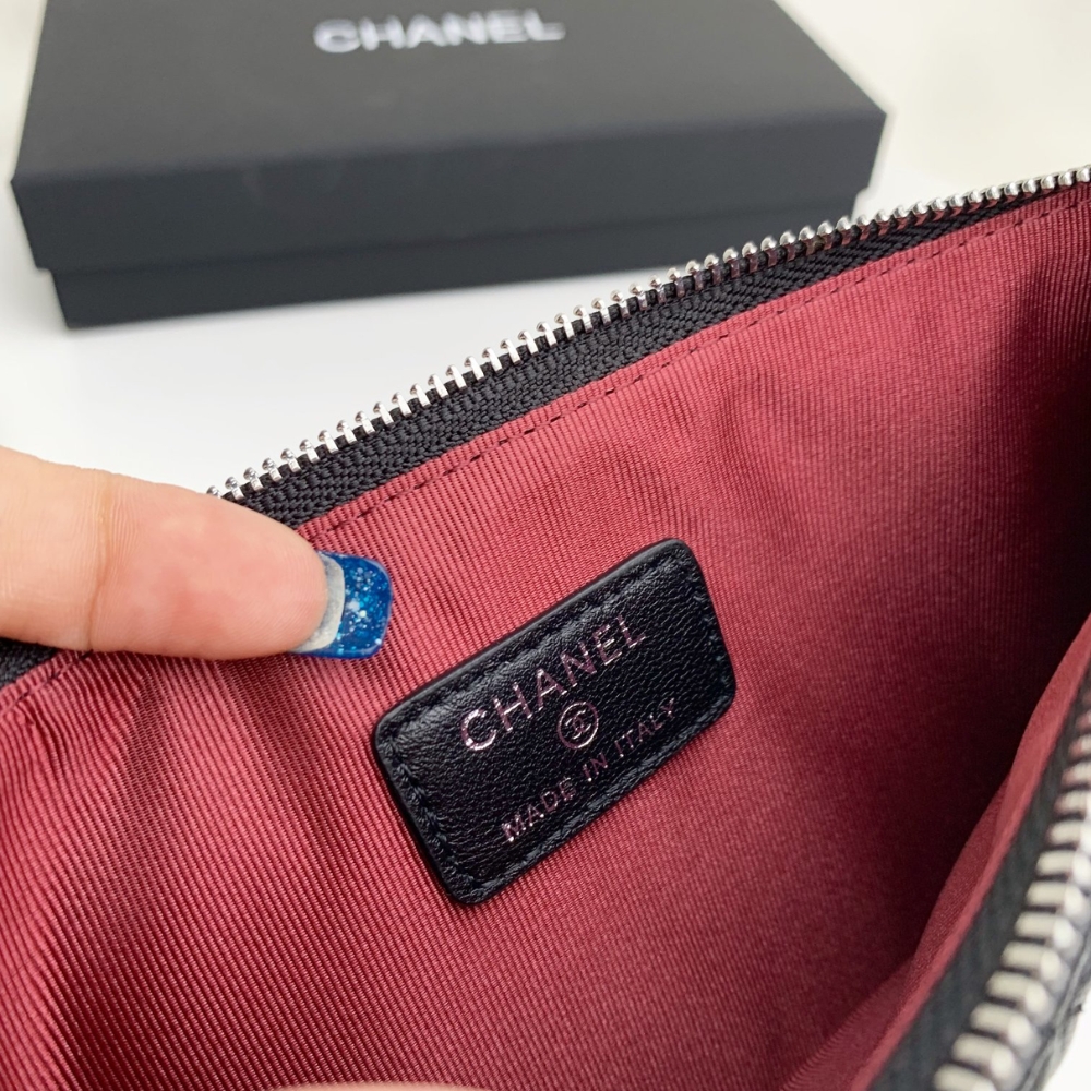 CHANEL CLASSIC ZIP POUCH LAMBSKIN WALLET BLACK 22CM