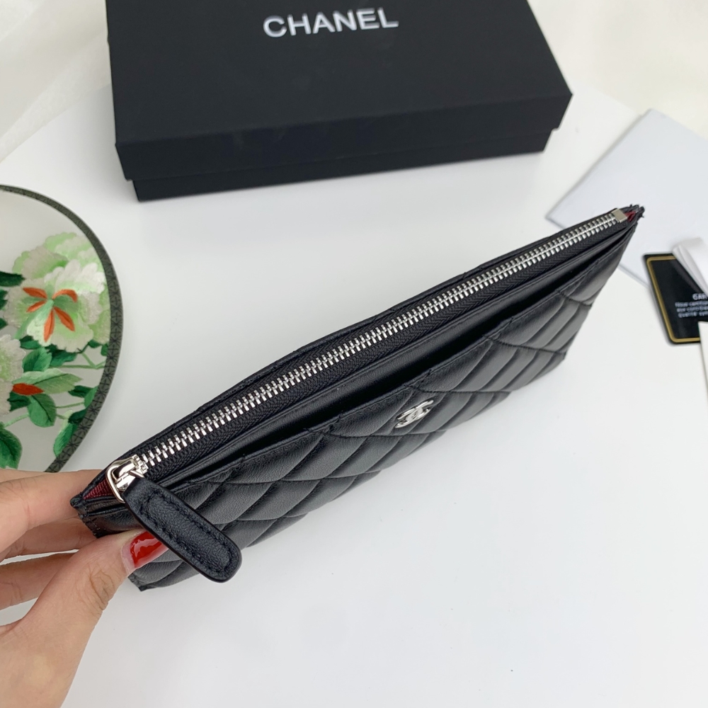 CHANEL CLASSIC ZIP POUCH LAMBSKIN WALLET BLACK 22CM