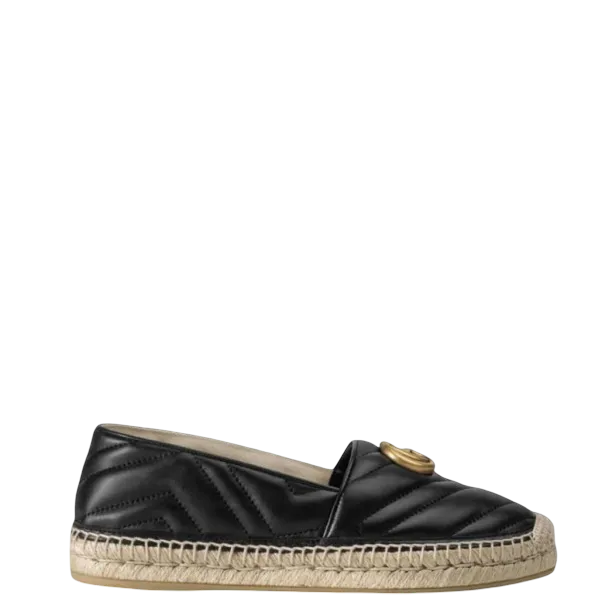 Gucci Black Espadrille Matelasse Chevron Leather With Double G