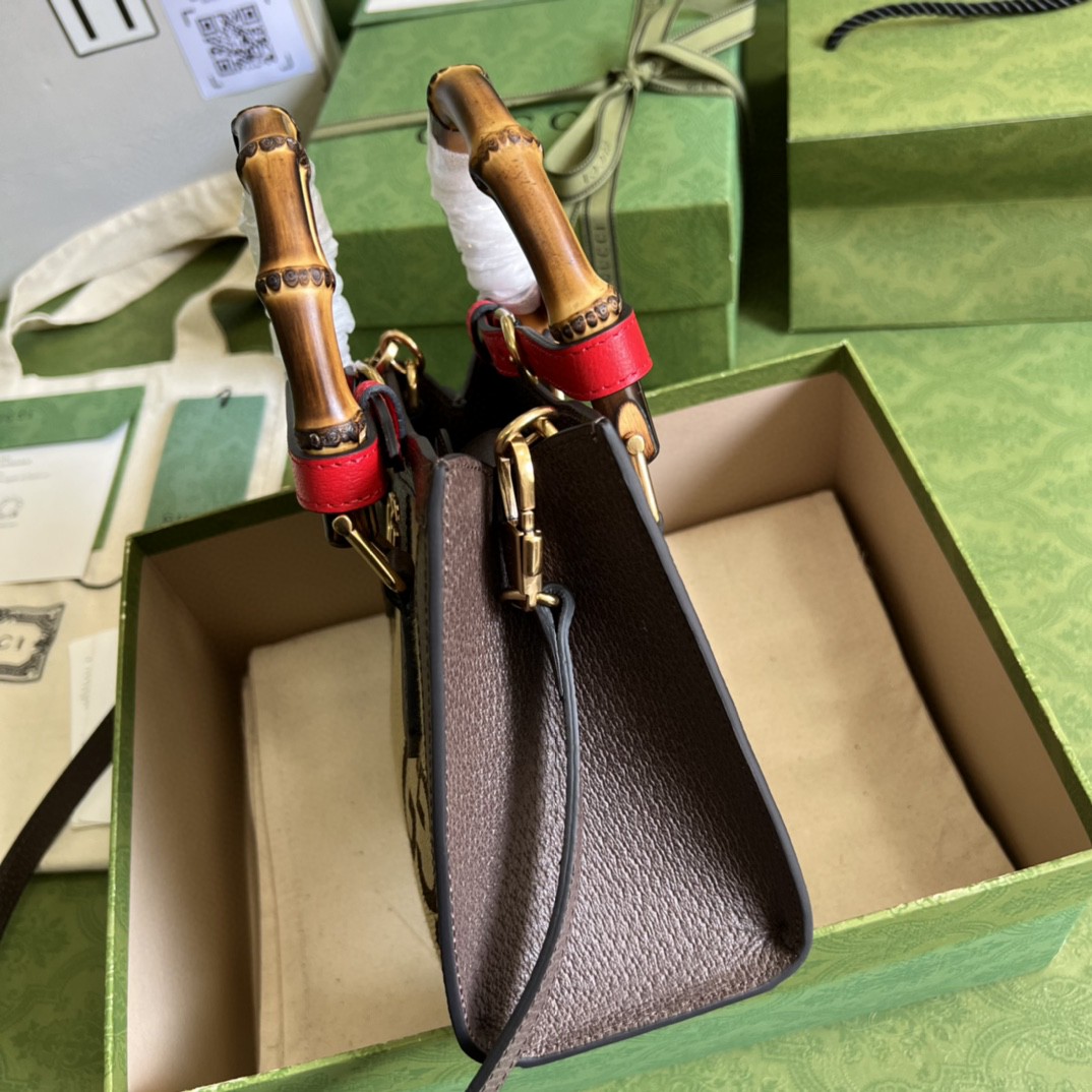 GUCCI DIANA CANVAS BROWN JUMBO GG MINI TOTE BAG CAMEL AND EBONY JUMBO GG