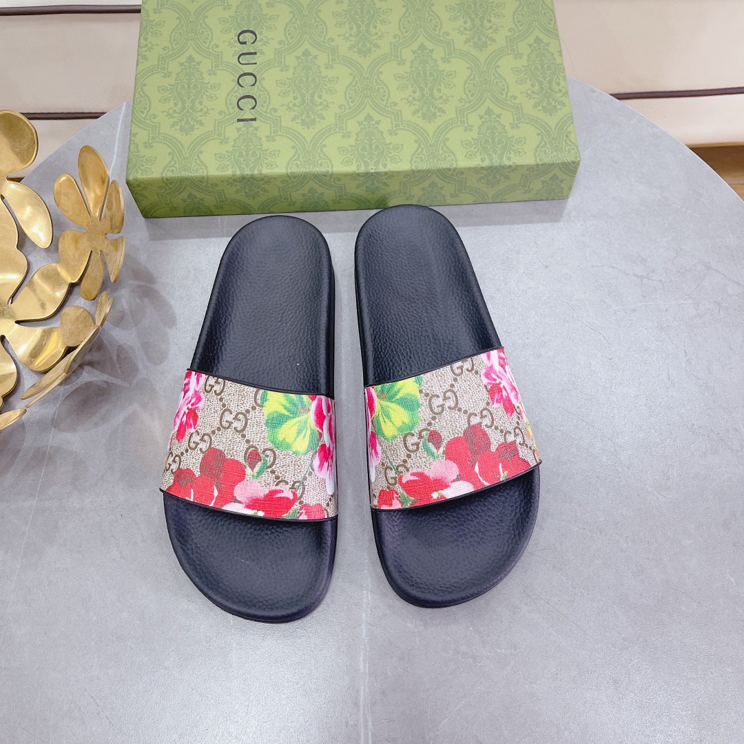 GUCCI FLORAL PRINT SUPREME SLIDE SANDALS FOR WOMEN