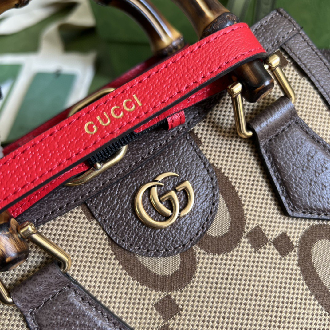GUCCI DIANA CANVAS BROWN JUMBO GG MINI TOTE BAG CAMEL AND EBONY JUMBO GG