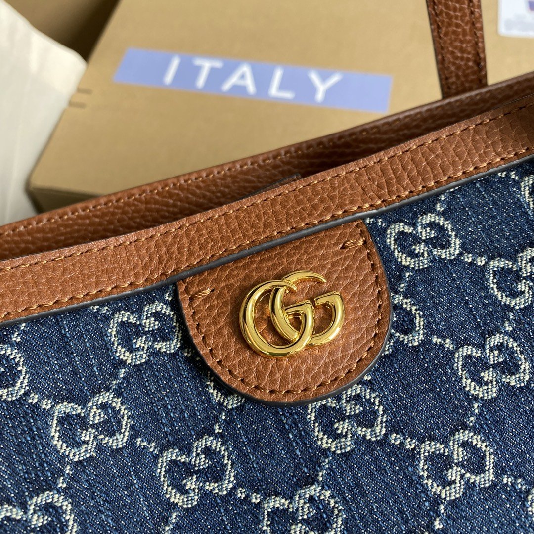 GUCCI DARK BLUE OPHIDIA GG MEDIUM TOTE
