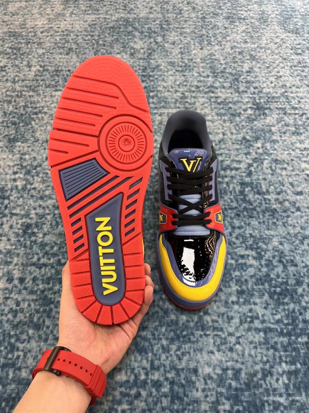 LOUIS VUITTON TRAINER SNEAKER PATENT CANVAS NAVY BLUE VIRGIL ABLOH