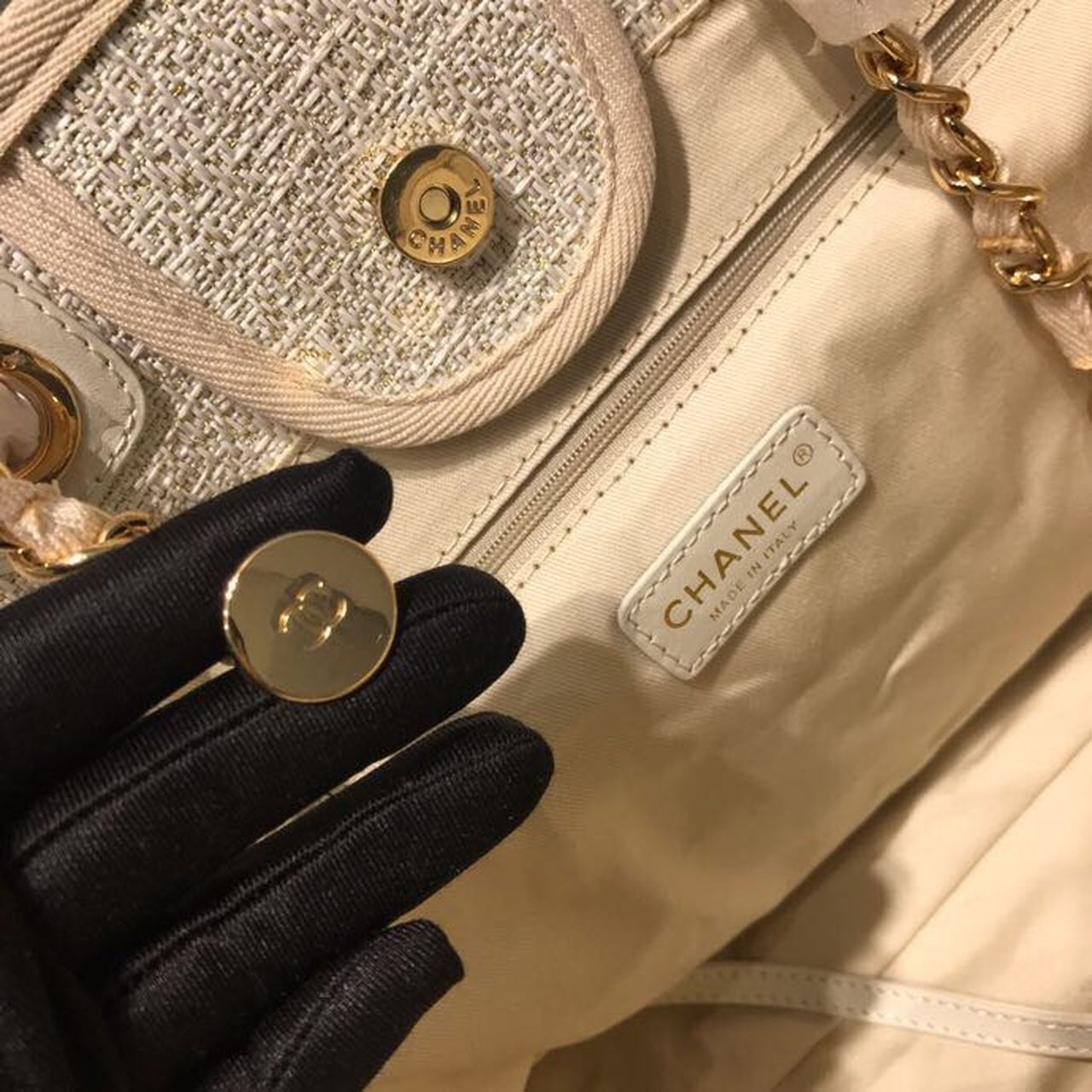 CHANEL BEIGE DEAUVILLE TOTE TWEED CANVAS BAG