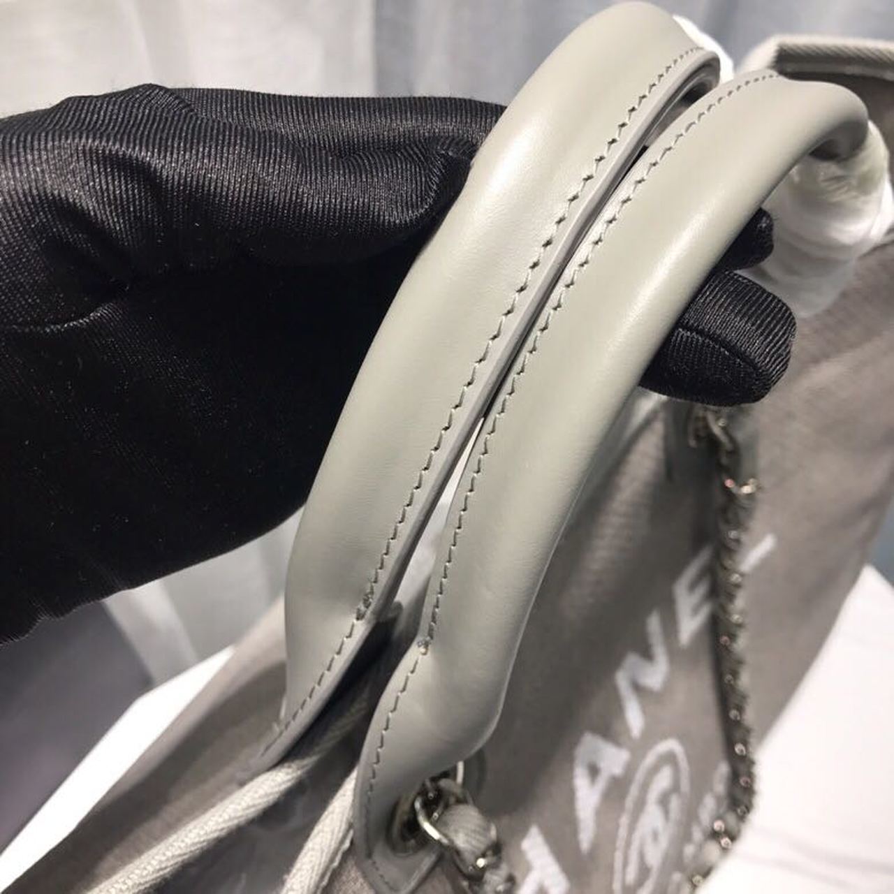 CHANEL GREY DEAUVILLE TOTE TWEED CANVAS BAG