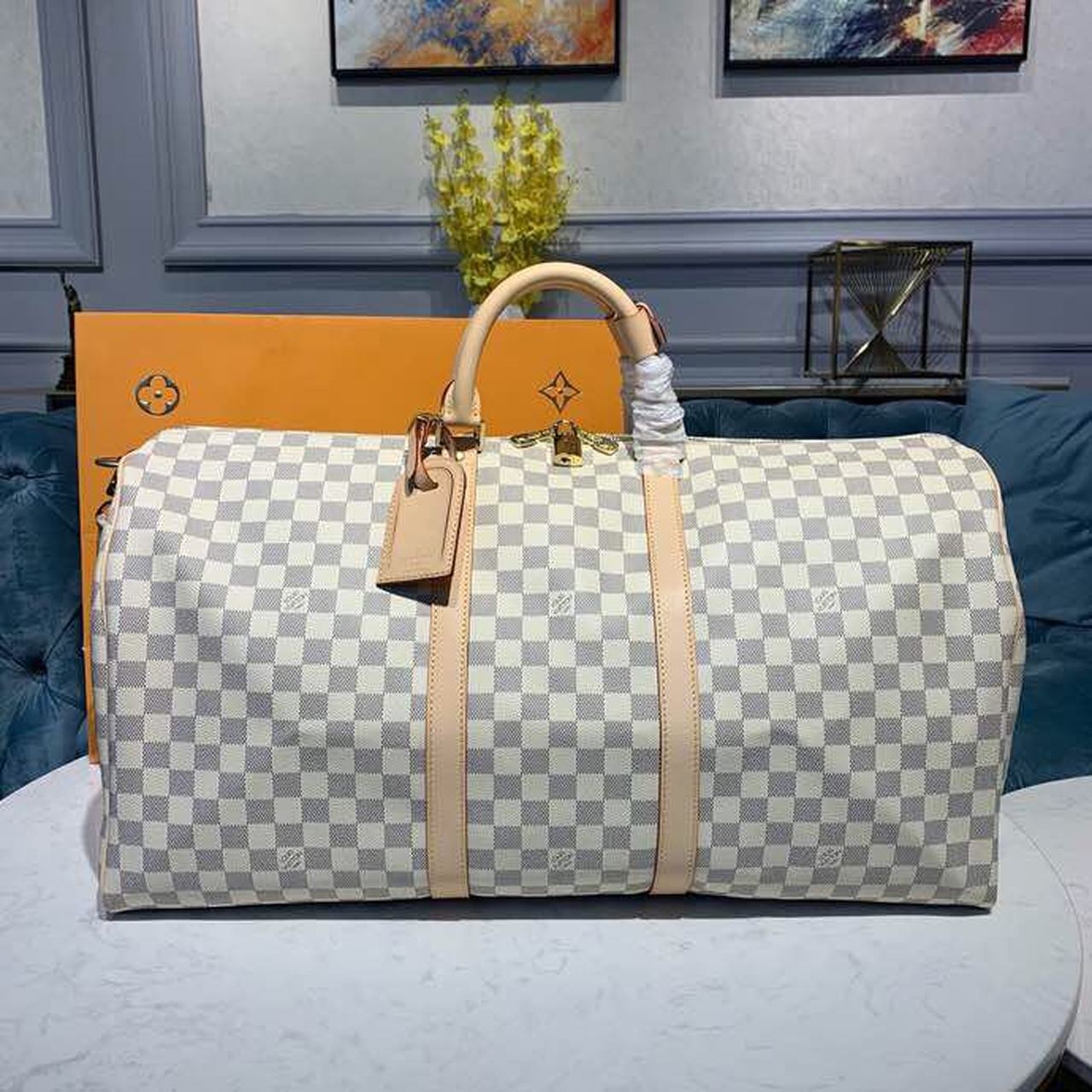 LOUIS VUITTON DAMIER AZUR CANVAS KEEPALL BANDOULIERE 55