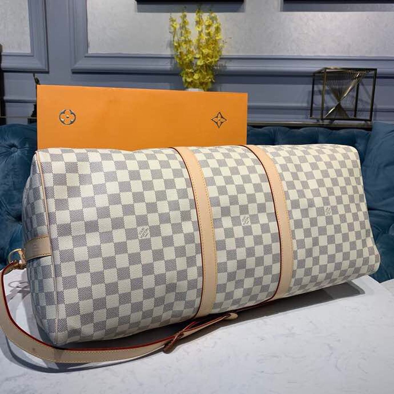 LOUIS VUITTON DAMIER AZUR CANVAS KEEPALL BANDOULIERE 55