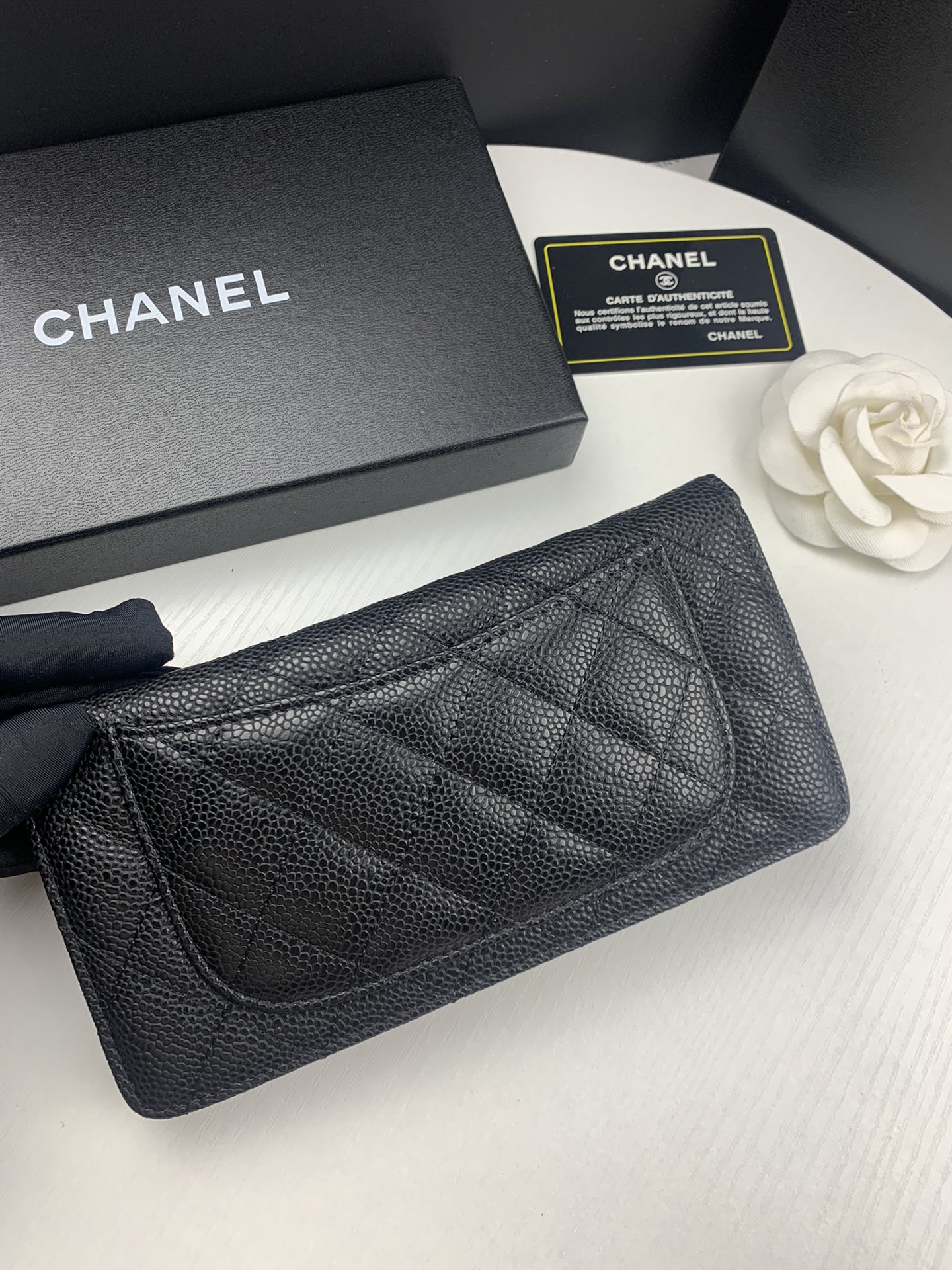 CHANEL BLACK CAVIAR LEATHER CLASSIC LONG FLAP WALLET 19.5CM