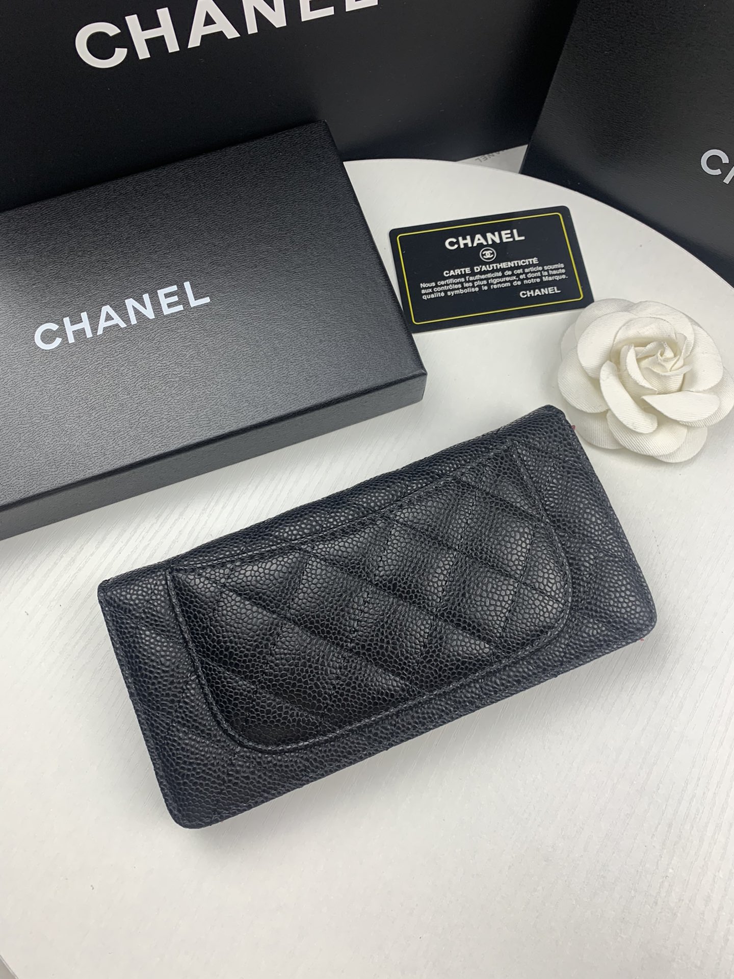 CHANEL BLACK CAVIAR LEATHER CLASSIC LONG FLAP WALLET 19.5CM