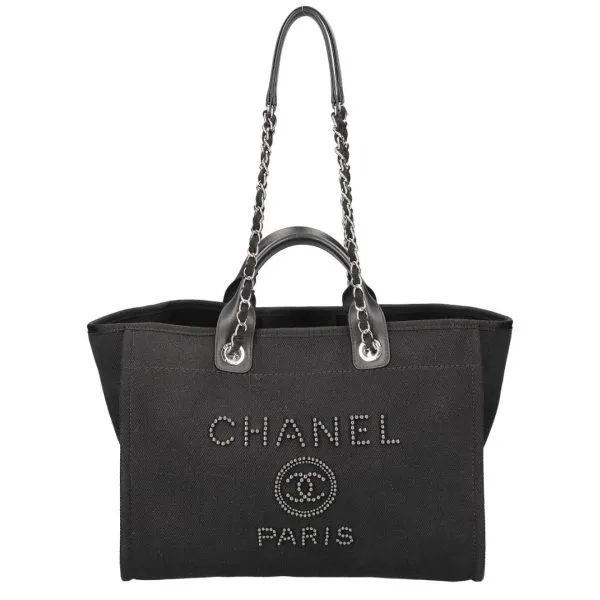 Chanel Large Black Pearl Deauville Tote Bag