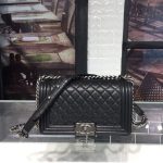 Chanel Boy Handbag Silver Hardware Black (9)