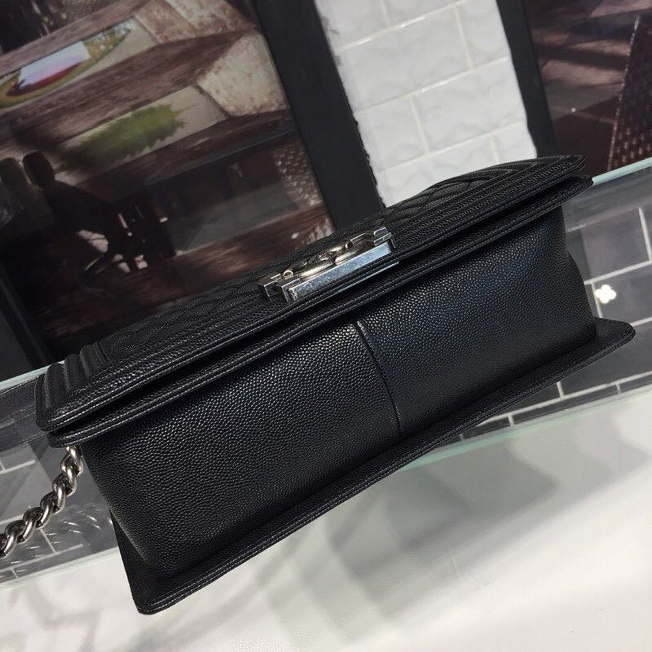 Chanel Boy Handbag Silver Hardware Black (2)