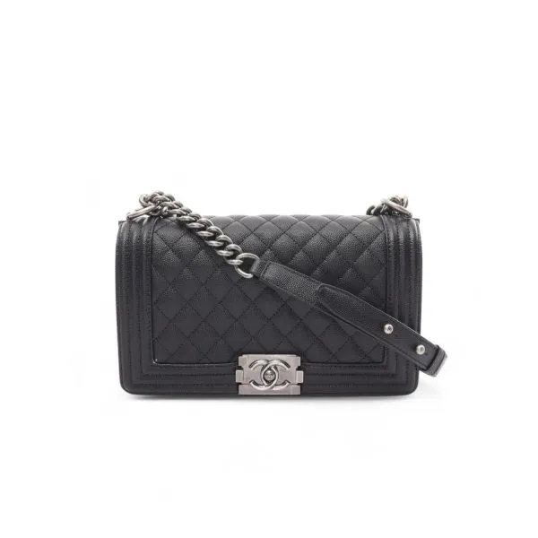 Chanel Boy Handbag Silver Hardware Black