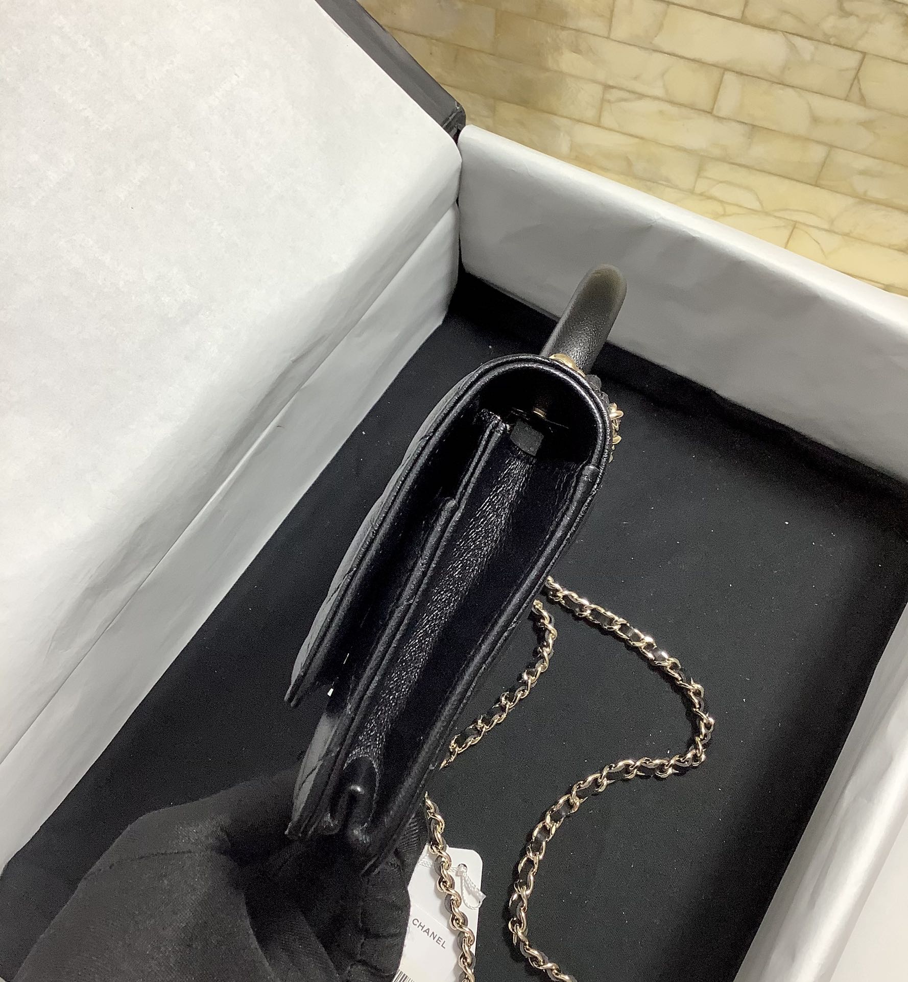 CHANEL HAND-HELD OBLIQUE CROSS BAG BLACK 6.7IN/19CM