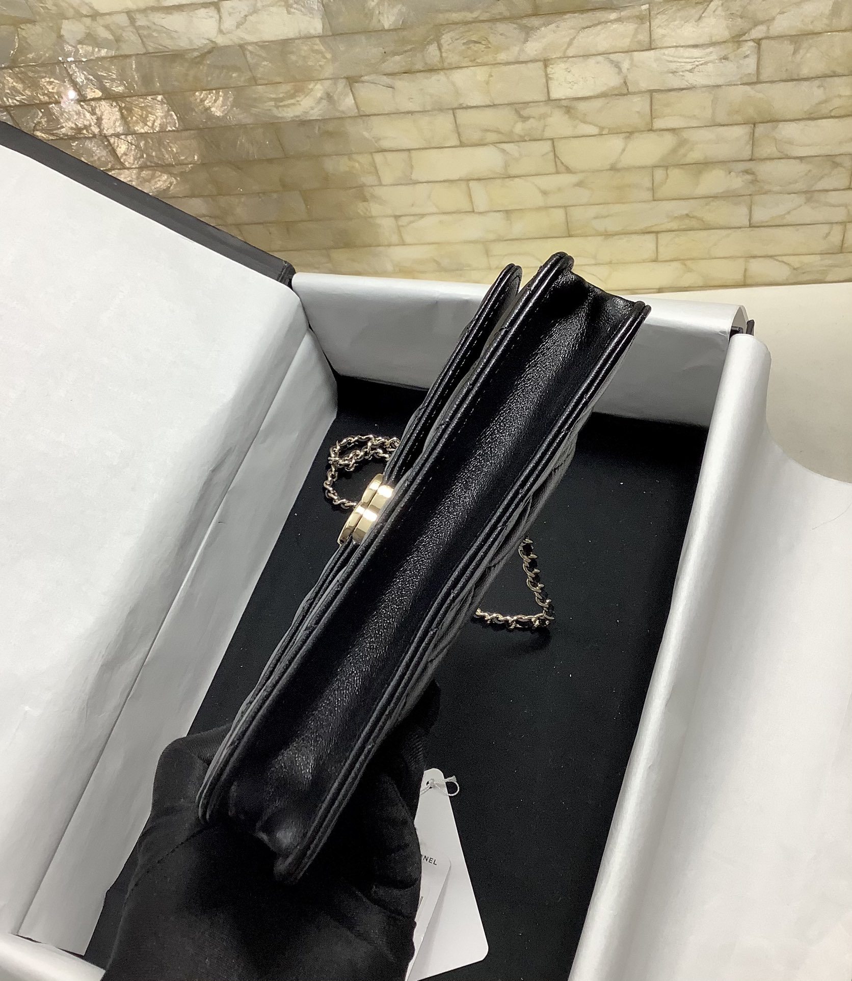 CHANEL HAND-HELD OBLIQUE CROSS BAG BLACK 6.7IN/19CM