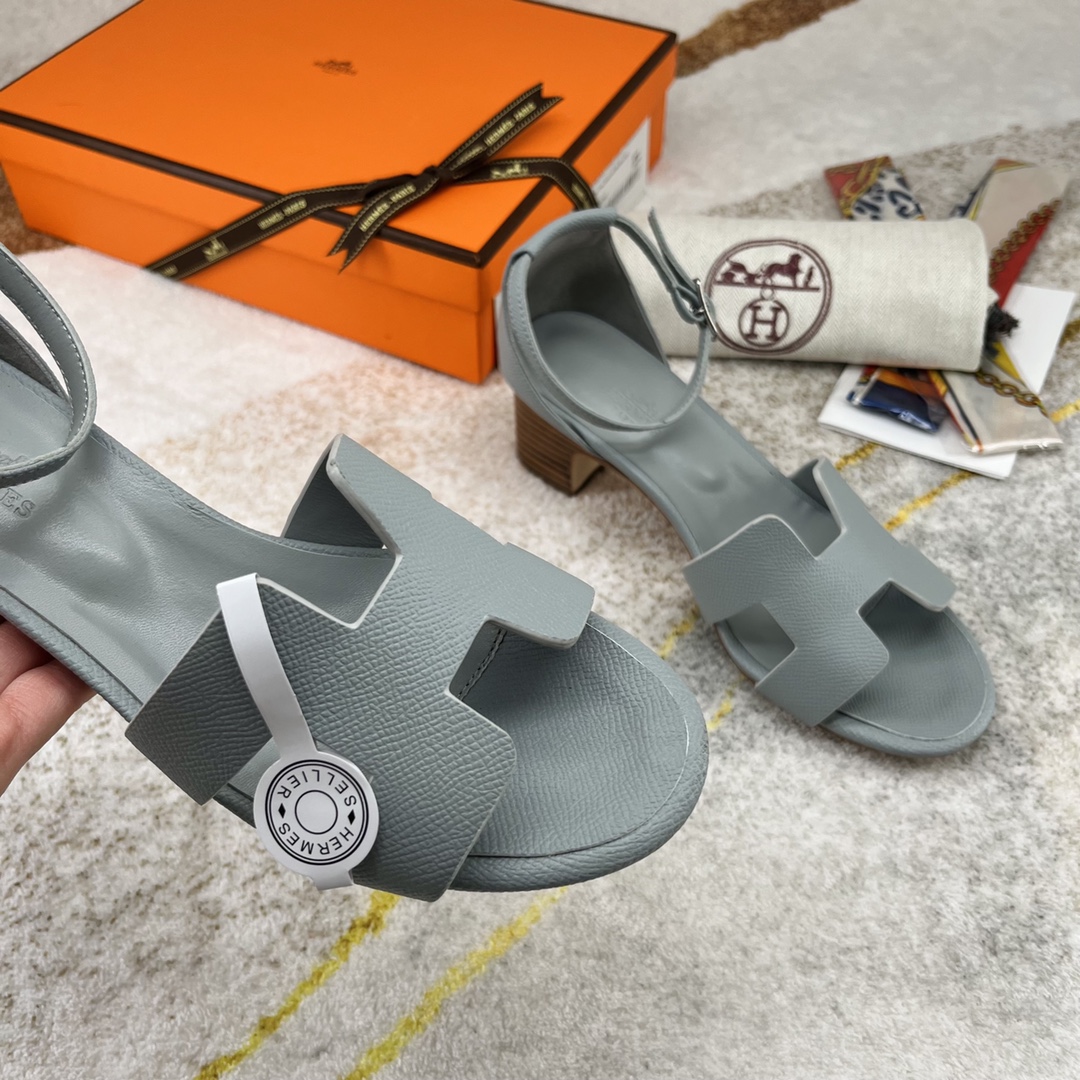 HERMES 50 JADE GREY ENCENS SANDAL