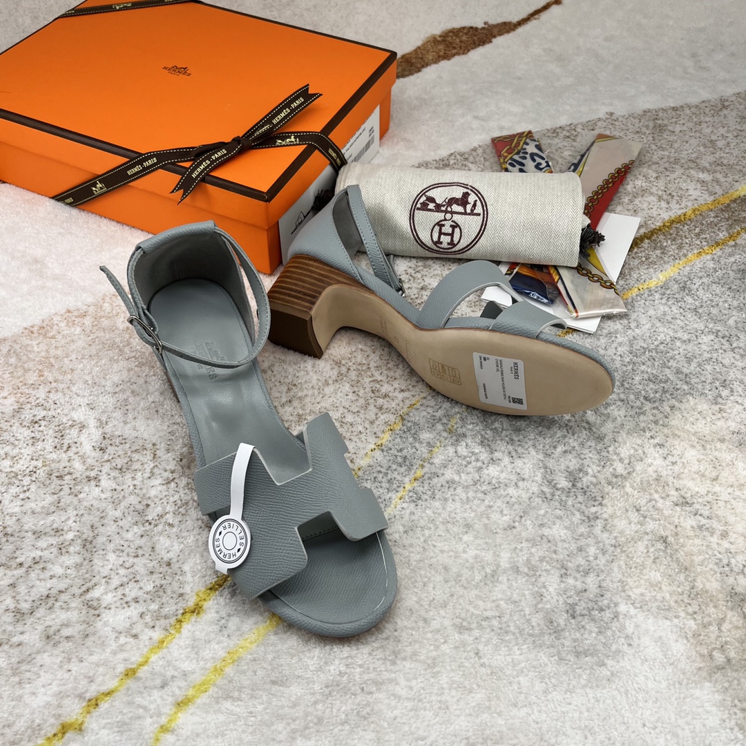 HERMES 50 JADE GREY ENCENS SANDAL