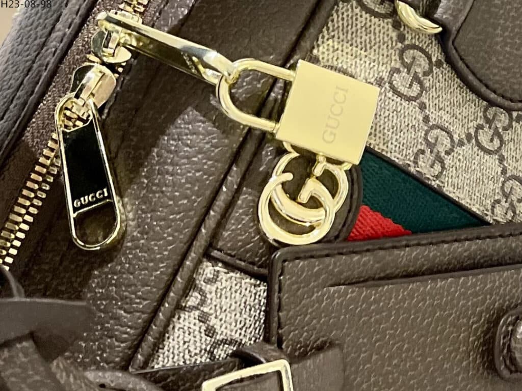 GUCCI BROWN OPHIDIA MEDIUM GG TOP HANDLE BAG 32CM