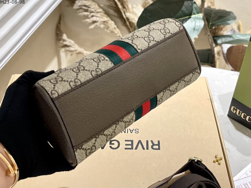 GUCCI BROWN OPHIDIA MEDIUM GG TOP HANDLE BAG 32CM